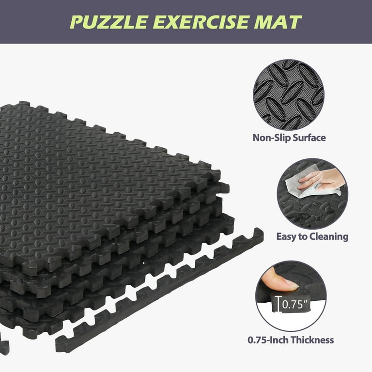 ZenSports 24PCS Interlocking EVA Foam Tiles, Puzzle Exercise Mat Home Gym  Flooring Mat 3/4’’ Extra Thickness 96 Sqft. Black