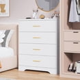 thumbnail image 3 of Commodes Hautes pour Chambre avec 4 Tiroirs, Commode en Bois avec Poignées Dorées pour Garde-Robe, Table de Nuit Moderne pour Chevet, Organisateur de Rangement en Bois pour Salon, Couloir, 3 of 7