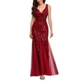 thumbnail image 6 of ROMANCE VICTORY Women's Sleeveless V-neck Tulle Embroidery Sequins Cocktail Mermaid Bridesmaid Dress, 6 of 10