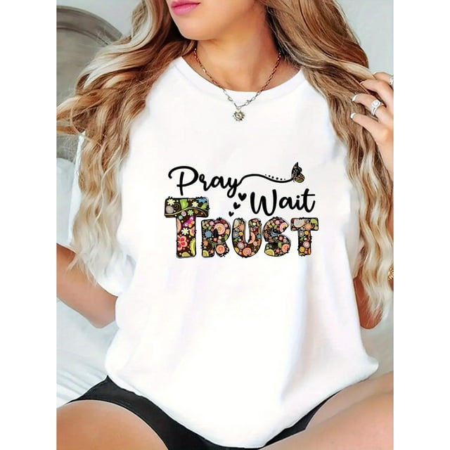 Women's Trendy Floral Print T-Shirt - Casual Crew Neck, Short Sleeve, Stretchy Polyester Blend, Machine Washable, Non-See-Through - Perfect for Summer & Casual Attire