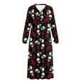 thumbnail image 5 of Tutolipy Skull Rose Printed Nightgowns for Women Full Length Sleepwear V Neck Loungewear Long Sleeve Nightshirts for Home, 3XL, 5 of 7