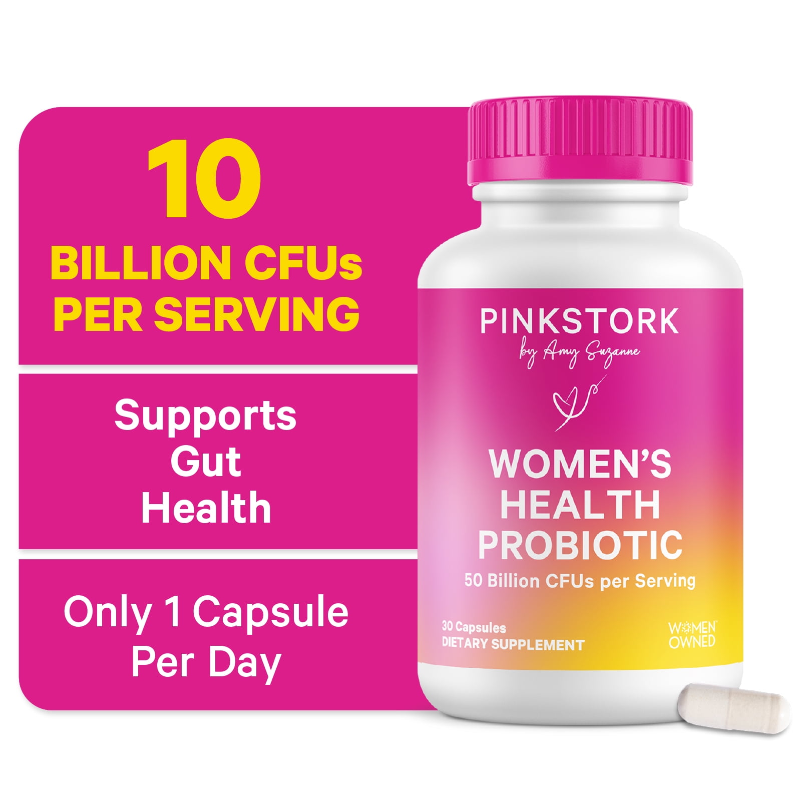 Pink Stork Probiotic Supplement for Women, Gut Health, Gluten Free, 30 Capsules