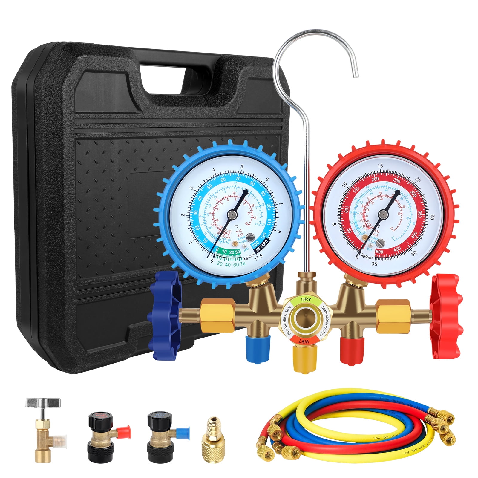 4 CFM AC Vacuum Pump and Gauge Set, for Mini Split/HVAC/Auto Systems,Manifold Gauge Kit Compatible with R134a R12 R22 R502, with R134a Can Tap