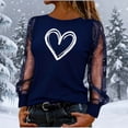 thumbnail image 6 of Valentines Shirts for Women Mesh Sequin Long Sleeve Love Heart Print Graphic T-Shirts Shiny Crewneck Pullover Tops (M, Navy), 6 of 7