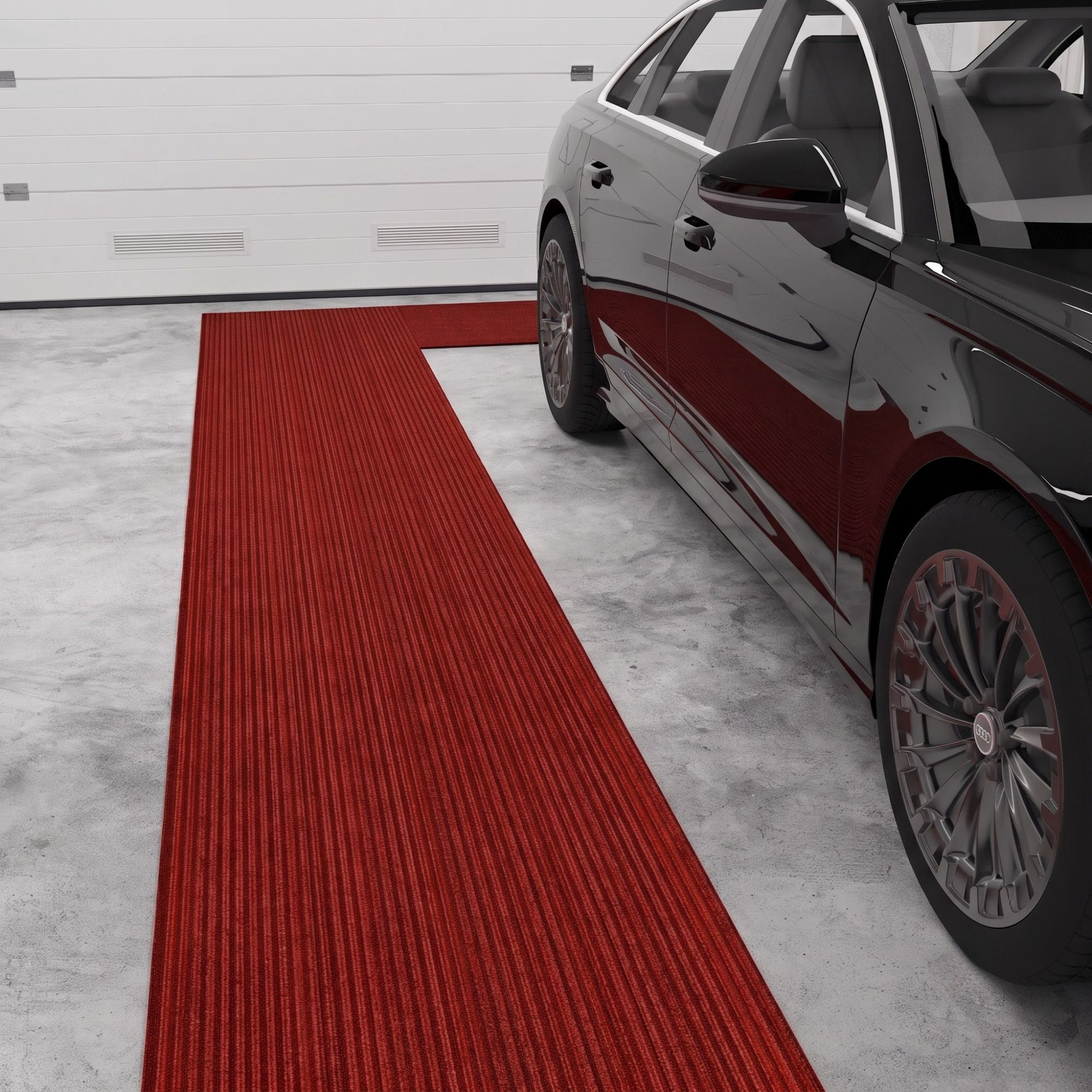 Ottomanson Non-Slip Hallway Runner Rug 2' x 55' Indoor/Outdoor Custom Size Utility Carpet for Garage, Red Ribbed