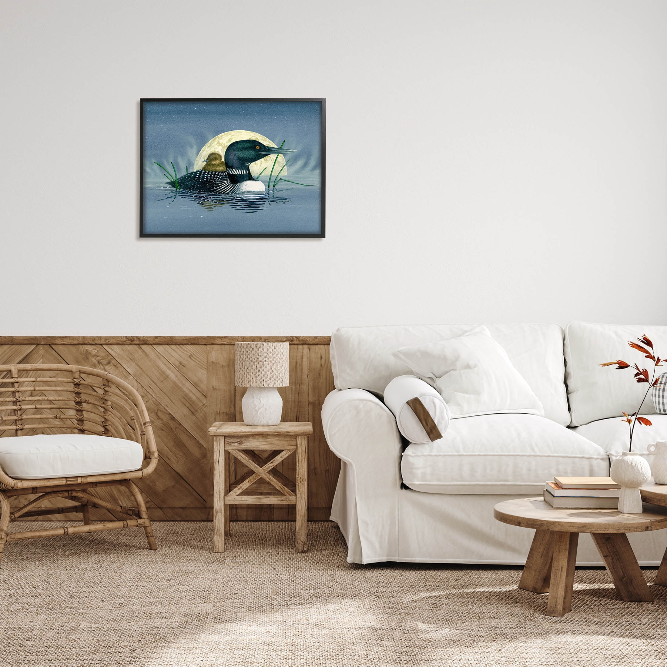 Mallard Duck Moonlit Pond Animals & Insects Graphic Art Black Framed Art Print Wall Art
