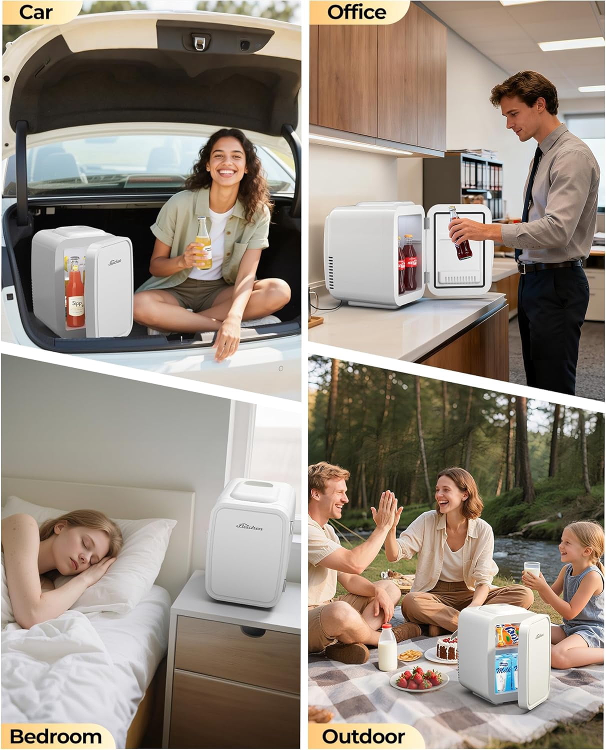 Fridge 4 Liter Portable Refrigerator for Car Office Dorm Fast Cooling Low Noise White