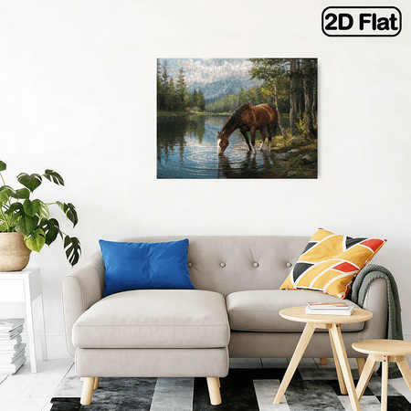 500 pieces Paper Jigsaw Puzzle 14.9x20.4in Featuring a Horse Drinking by The Lake Suitable for Adults - Perfect for Beginners Home Wall Decoration Handmade Gifts a Hobby for Art And Relaxation
