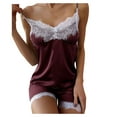 thumbnail image 3 of MSJUHEG Pajama Sets For Women 2 Piece Womens Pajamas Silk Pajamas For Women Solid Color Leisure Polyester 1 Top And 1 Pair Of Pajama Pants Sleepwear Sets Scoop Neck Sleeveless Slim-Leg Wine Xxl, 3 of 8