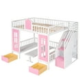 thumbnail image 5 of Harper & Bright Designs Full Over Full Bunk Bed with 2 Drawers and Storage Stairs, Loft Bed with Desk and Seat Can Be Turned Into Bunk Bed, Pink, 5 of 12