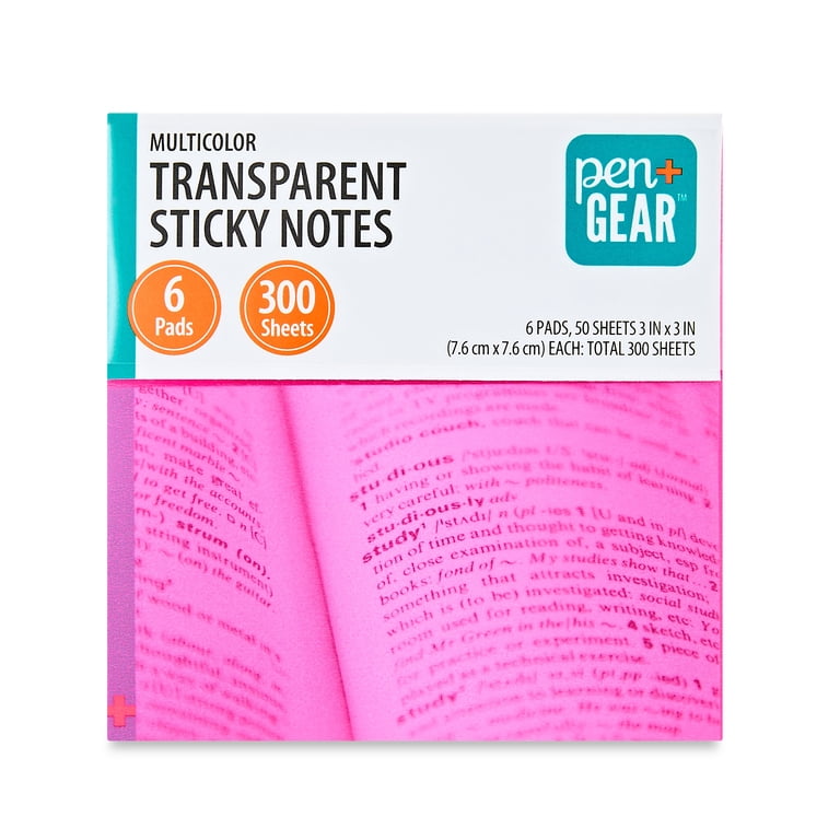 Pen+Gear Semi-Transparent Sticky Notes, 3" x 3", Multicolor, 6 Pads photo 1