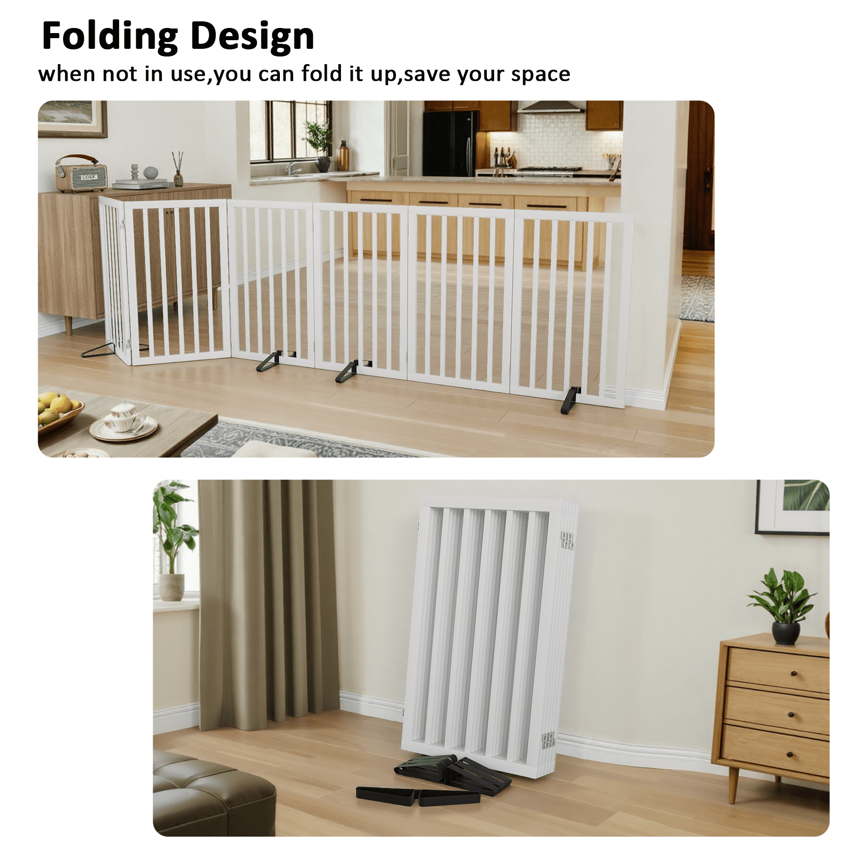Smart FENDEE 33" Tall Foldable Bamboo Freestanding Pet Gate with Dog Gate and Four Support Feet, Expands to 110 in Wide