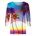 thumbnail image 4 of Summer Saving Wycnly Womens Shirts Beach Fashion Hawaiian Lightweight Comfy Loose Pullover Tops Summer 3/4 Sleeve Round Neck Ladies Coconut Tree Print Tops and Blouses Pink m, 4 of 5