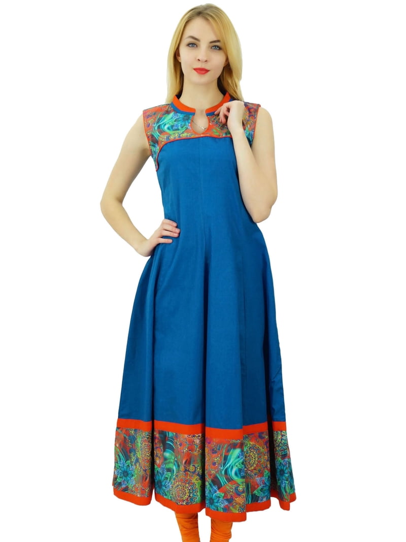 sachin and babi light blue dress Indigo Ajrakh Mul Cotton Anarkali Suits – Ranga Chakra main image 0