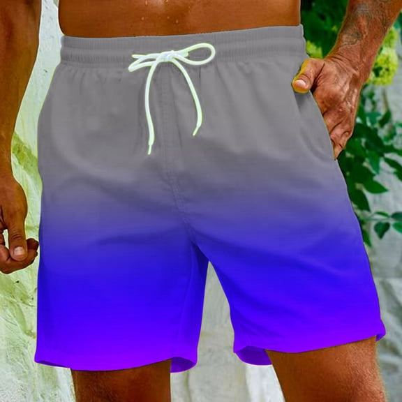 Jacenvly Mens Shorts Gradient Color New Style Board Shorts for Men Swimming Soft Satiny Men's Gradient Printing Special Print Beach Casual Trouser Shorts Pants Multicolor