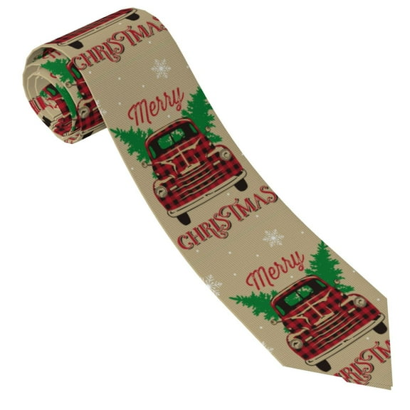 Vsdgher Christmas Vintage Red Truck Print Ties for Men 4.7" Formal Necktie Wedding Accessory Men's Business Ties for Wedding Bussiness Work