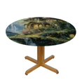 thumbnail image 3 of Orinice Fairy House Woods Waterfall Round Table Cover Stain Resistant Washable Indoor Outdoor Tablecloth Kitchen Dining Wedding Parties Waterproof 100% Polyester Fiber 38-42, 3 of 8