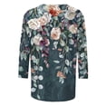 thumbnail image 2 of Craaazy Women's Vintage Floral Print 3/4 Length Sleeve Crewneck Spring T-shirts Gifts, 2 of 5