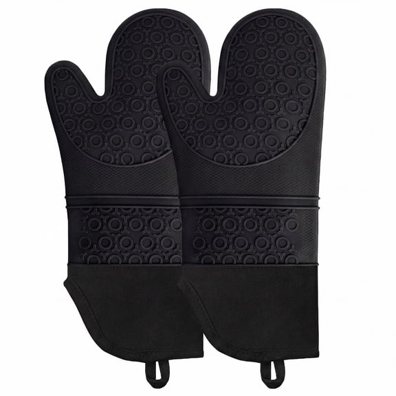 Silicone Oven Mitts, Ultra Heat Resistant up to 500°F Flexible Oven Gloves, Black 15"
