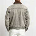 thumbnail image 5 of EANJE Men's Vintage Washed Trucker Jacket Casual Contrast Corduroy Collar Button Down Work Jacket with Pockets for Street Daily Outfit Dark Green L, 5 of 6