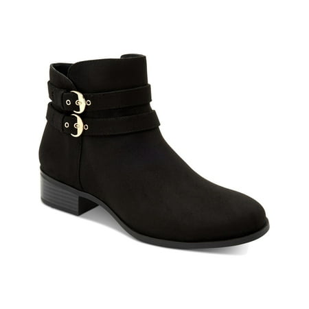 

CHARTER CLUB Womens Black Buckle Accent Cushioned Jaimee Almond Toe Block Heel Zip-Up Booties 5 M