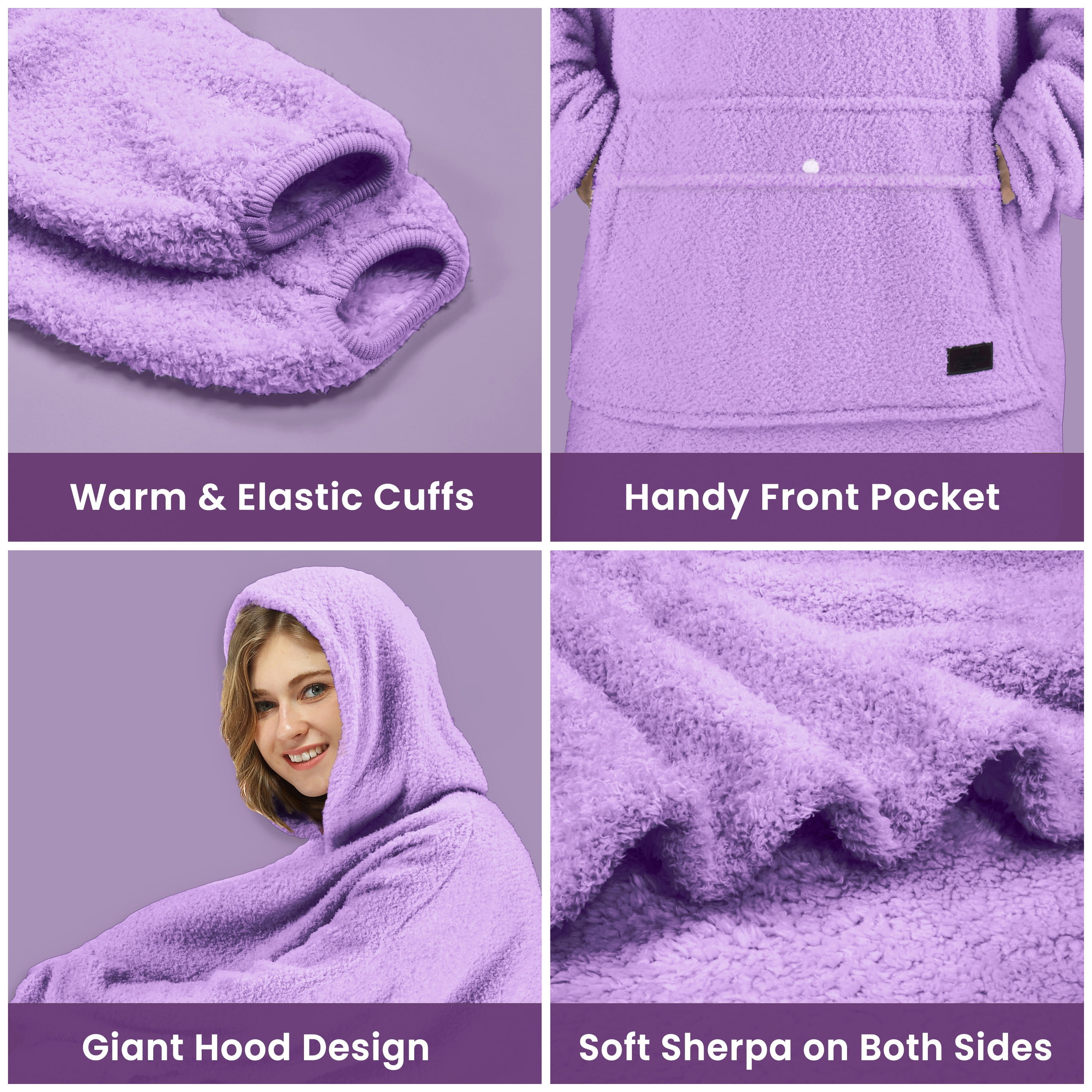 Tirrinia Oversized Blanket Hoodie Sweatshirts, Wearable Fluffy Fleece Plush Blanket, Lightweight Cozy Sweatshirt Blanket Gift for Women Men, Black