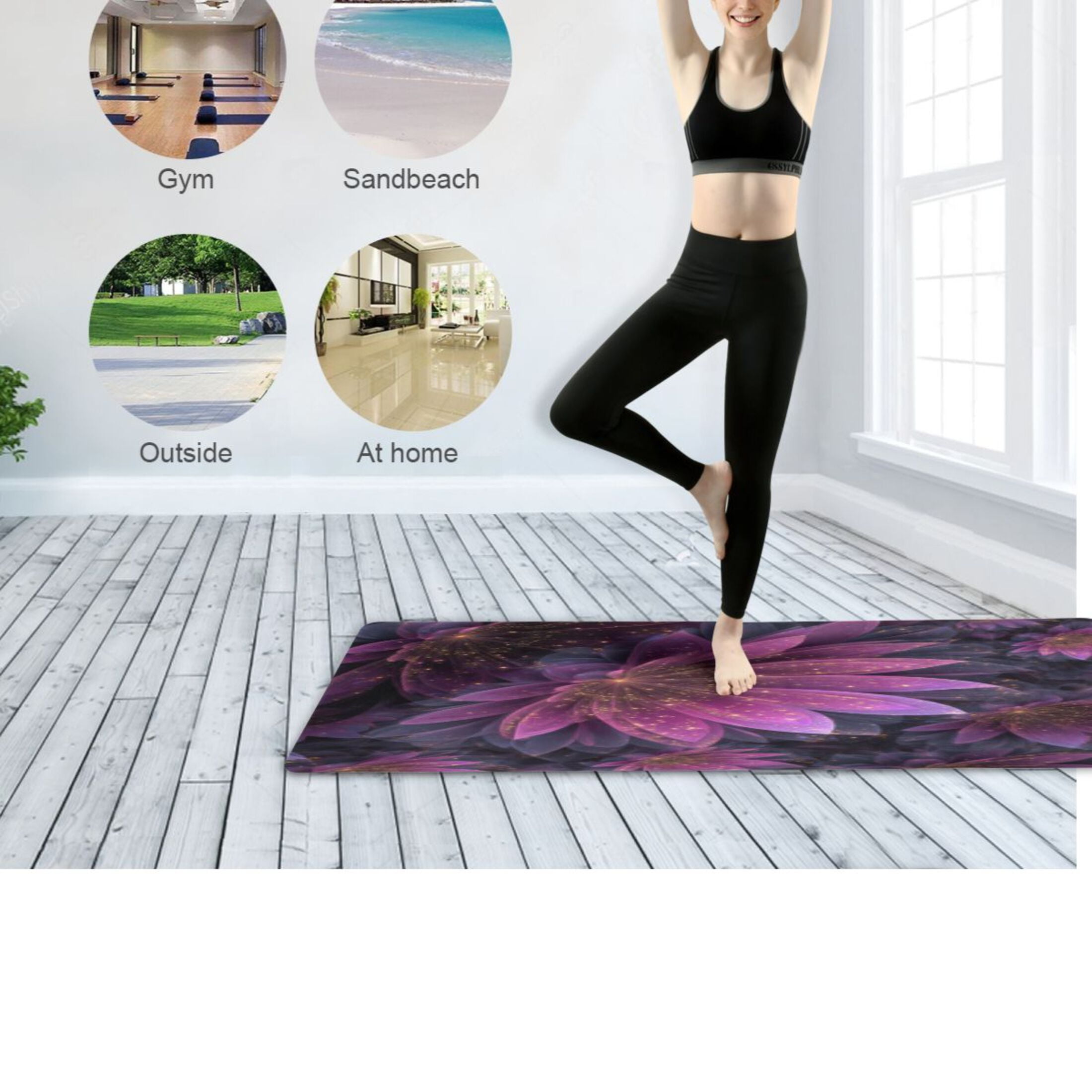 BZSMCE Yoga Mat Women Fitness Mat Mystic Purple Lotus Pattern