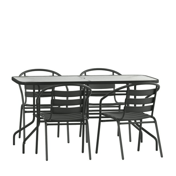 Flash Furniture Lila Series 5Piece Steel/Aluminum Glass Patio Table