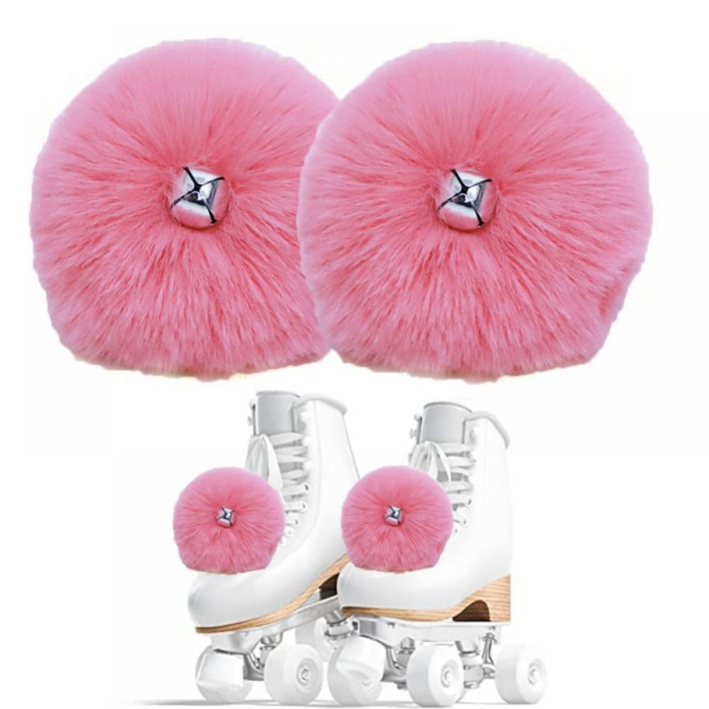 3.1 Faux Fur Tie-on Pom Poms Colorful Fuzzy Pompom Balls Roller Skate Accessories for Woman Girl Kids Cheerleader VKAAO Fluffy Roller Skate Pom Poms with Jingle Bell 