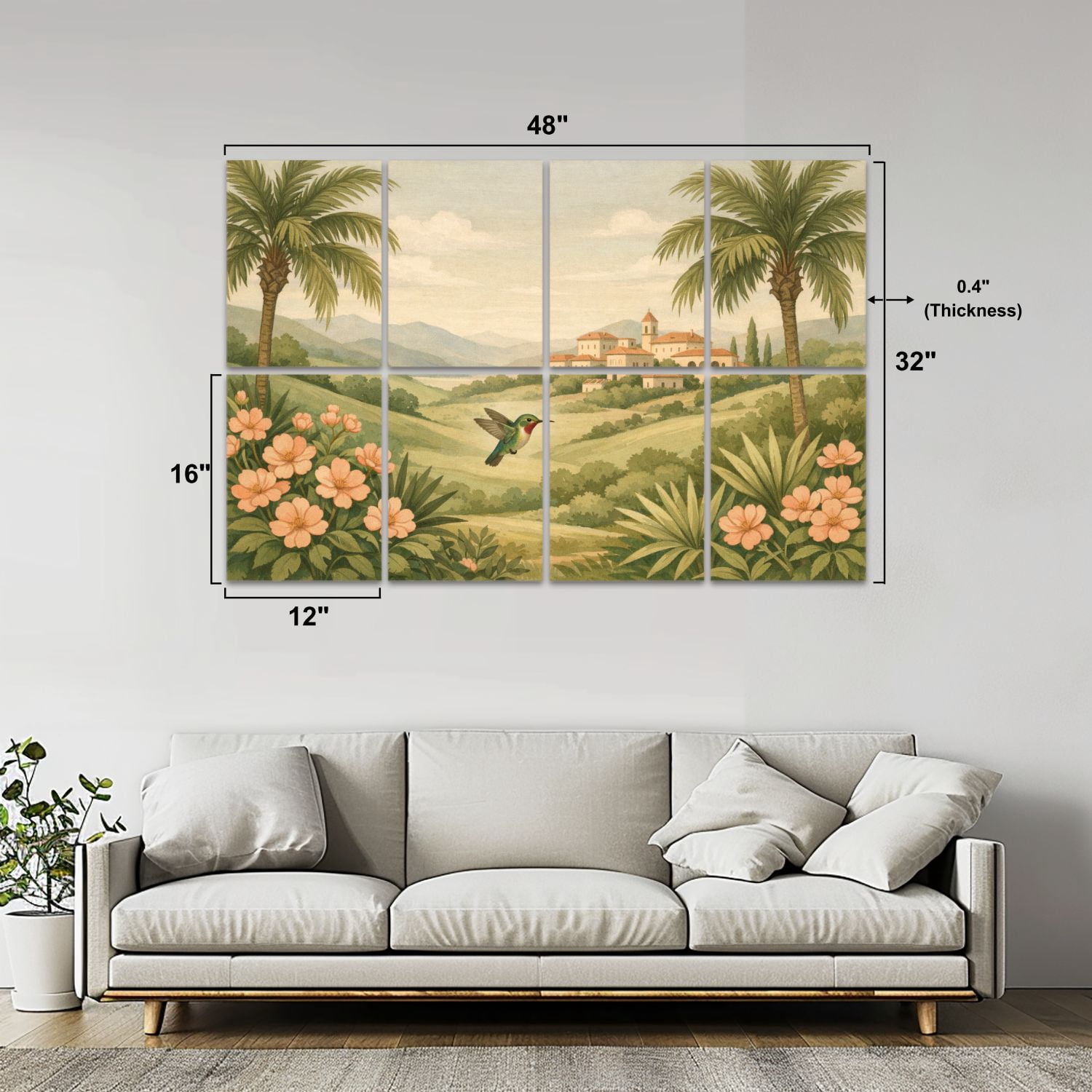 8 Pack Art Acoustic Panels Tropical Landscape Palm Trees Mountains Self Adhesive Absorbing Dampening Panels Self Adhesive for Nursery Game Room Bedroom 48"x32"