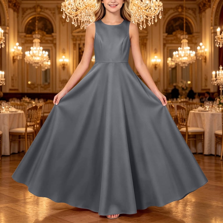 Girls Satin Sleeveless Long formal Dress