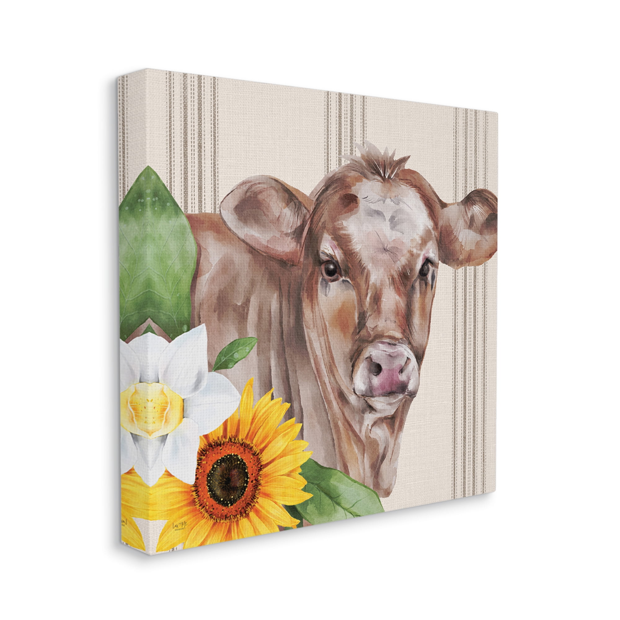 Stupell Country Cow Floral Blooms Pattern Animals & Insects Painting Gallery Wrapped Canvas Print Wall Art