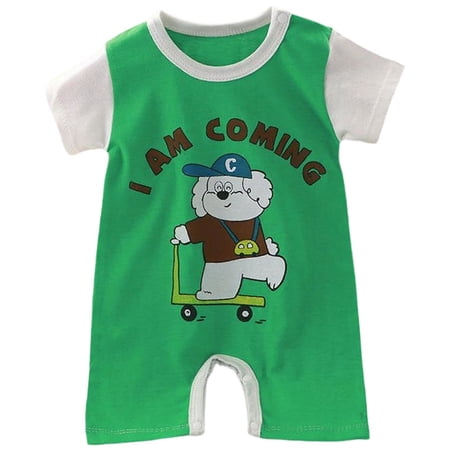 Povozer Newborn Girl Outfits Toddler Rompers Bodysuit Baby Girl Summer For Newborn Short Sleeved Open Crotch Romper Baby Bodysuit Childrens Clothing Size 0-3 Months Green