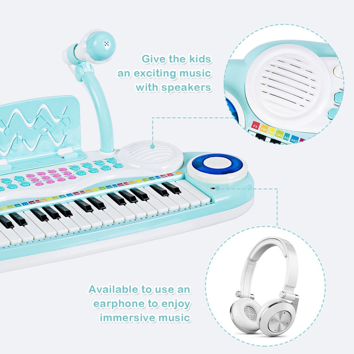 Costway 37-Key Kids Piano Keyboard Playset Electronic Organ Light Blue