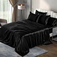 thumbnail image 1 of 6 Pieces Luxury Silky Black Bedding Satin Sheet Set Queen Size, 1 of 5