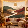 thumbnail image 3 of Modern Rustic Mountain Forest Geometric Landscape, Peaceful Mountain Lake Scene, Warm Flannel Blanket for Cabin and Lodge, Outdoor Lovers Camping Gift, Artistic Home Decor, 3 of 7