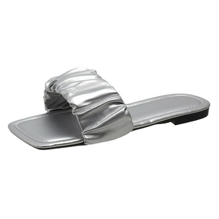 

GWAABD Slip On House Shoes for Women Fashion Summer Women Slippers Flat Bottom Square Toe Open Toe Light Comfortable Solid Color Simple and Casual Style