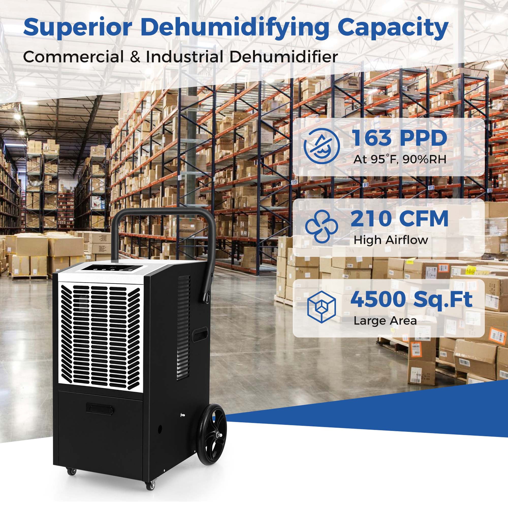 Costway 163 pt Dehumidifier White - Built-in Pump