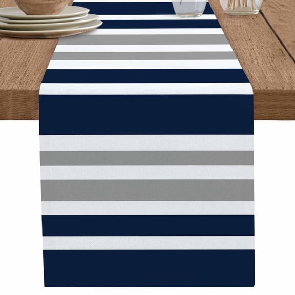nqOlkjepod Navy Blue Grey Striped Table Runner 36 Inches Long Farmhouse Dress Scarves, Modern Minimalist Ombre Lines Dining Tablerunner for Coffee Table/Kitchen Island/Party Décor, Small 13" x 36"