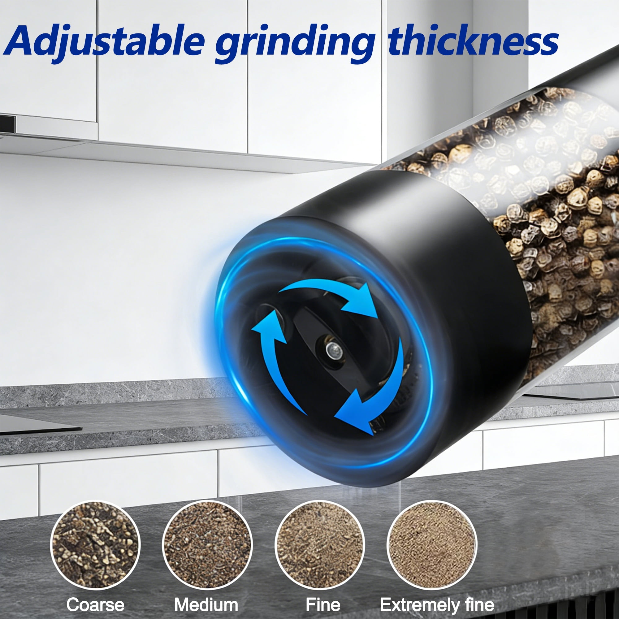 Electric Salt and Pepper Grinder Set, Automatic Salt Pepper Mill Grinder, Rechargeable Salt and Pepper Shakers Mills, Adjustable Coarseness One Hand Operation for Kitchen