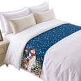 thumbnail image 2 of Bed Runner Scarf for Cal.King Size Bed, Navy Blue Snowman Christmas Beds Scarf Throws for Foot of Bedding, Xmas Tree Ball Snowflake Elk Decorative Beds Runners for Bedroom Guestroom, 102"x20", 2 of 8