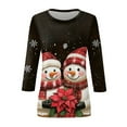 thumbnail image 4 of Christmas 3/4 Sleeve Tops for Women Plus Size Round Neck Shirts Snowman Printed Holiday Tshirts Merry Christmas Graphic Tee Elbow Sleeve Tees, 4 of 5
