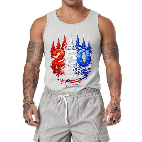 250th Anniversary American American Flag Tank Tops 4th of July Shirts Muscle Sleeveless Tops 1776- 2026 Patriotic Tops White S