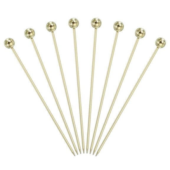 Uxcell 8 Pcs Stainless Steel Cocktail Picks, 4.25" Martini Picks Fruit Sticks Metal Skewers Reusable for Drinks Olives Appetizers Fruit Decorative, Gold (Bead)