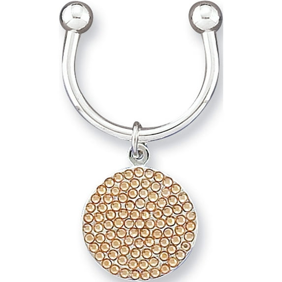 Fashion Silver-Tone Polished Yellow Crystal Circle Key Ring (3 X 1.75) Made In China gm4832