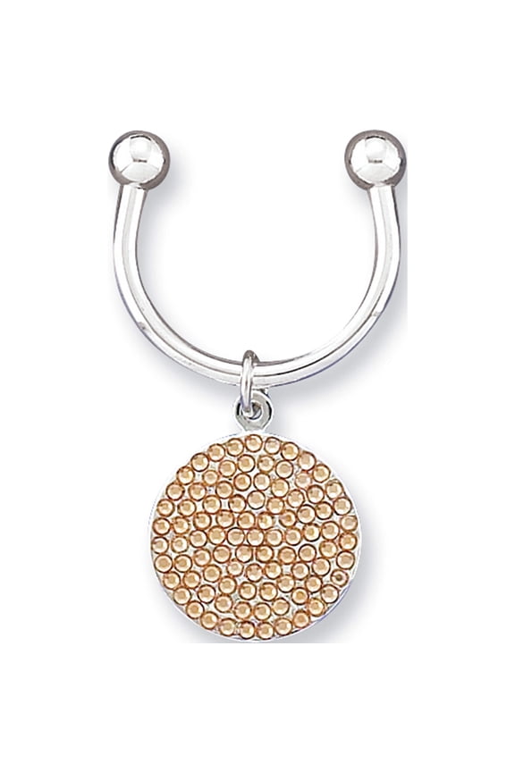 Fashion Silver-Tone Polished Yellow Crystal Circle Key Ring (3 X 1.75) Made In China gm4832
