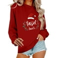 thumbnail image 2 of Ounisa Women Christmas Fleece Sweaters Long Sleeve Crewneck Blouse Pullover Christmas Hat Graphic Sweatshirts Holiday Graphic Shirts, 2 of 6
