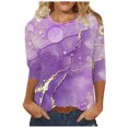 thumbnail image 1 of Hauts d'Été pour Femmes 2023 T-shirt Décontracté Imprimé Manches 3/4 Col Rond T-shirt Bohème Grande Taille pour Femmes, 1 of 3