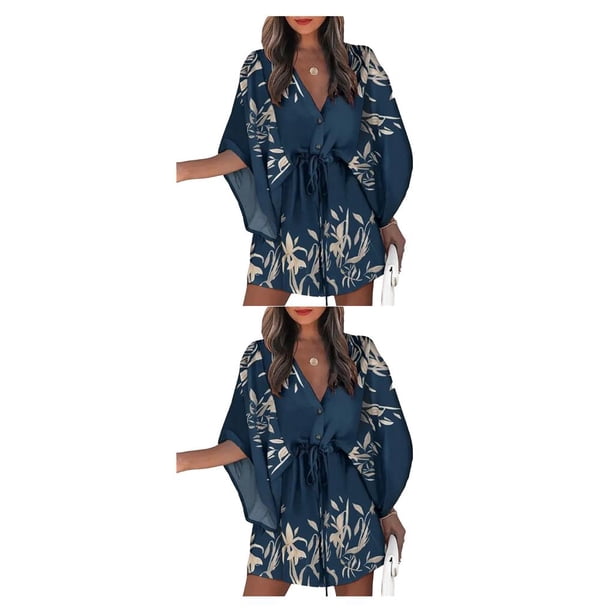 Minnieouse Vestidos con cordones para mujer para mujer Vestido corto con mangas con cuello en V profundo Type10 NO10