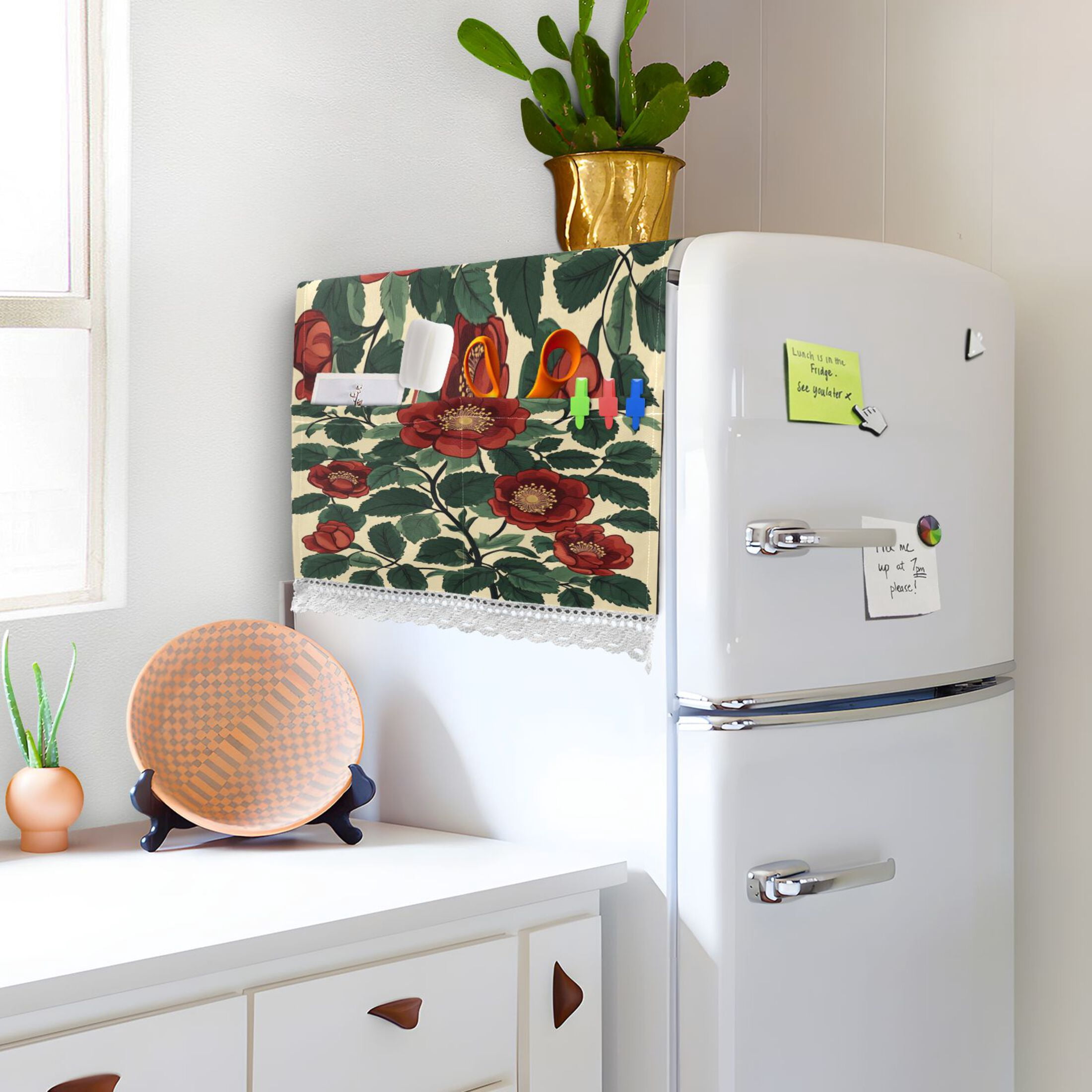 Peach BlossomWasher and Dryer Covers Dust-Proof and Oil Resistant Fridge Cover with 4 Storage Pockets Washing Machine Top Cover for Laundry Kitchen Home 51.2 x 22 In